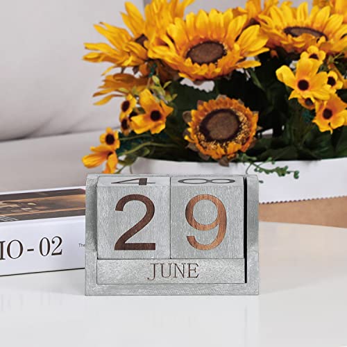 Wooden Desk Calendar,Desk Calendar Blocks for Teachers,Office Perpetual Date Block Small Home Desktop Decor Chic Vintage Month with Number Cubes Display Rustic Decoration(Vintage Grey) - color: Rustic Vintage Grey