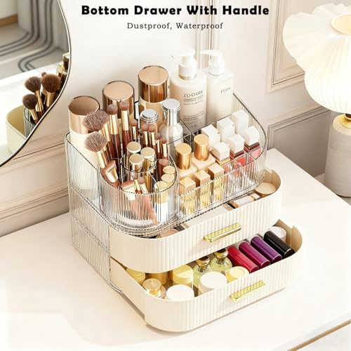 Makeup Organizer for Vanity with Stackable Drawers, 360 Rotating Makeup Brush Holder Large Cosmetic Display Case for Dresser, Bathroom Countertop Skincare Storage, Ideal Gift for Girls (3-layer) - size: 3-layer