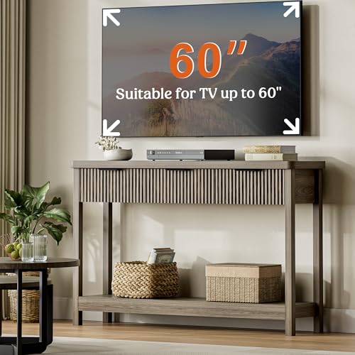 Lulive 51" Fluted Console Table for Entryway, Wooden Entryway Table with 3 Wooden Drawers, Farmhouse Behind Sofa Table for Living Room, Hallway, Couch, Foyer - color: Dark Gray