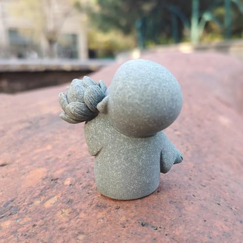 livelyfish Japanese Monk Statue Praying Zen Sandstone Mini Buddha Statues Asian Garden Sculptures for Wealth Good Luck Feng Shui Home Decor (Style 1) - color: Style 1