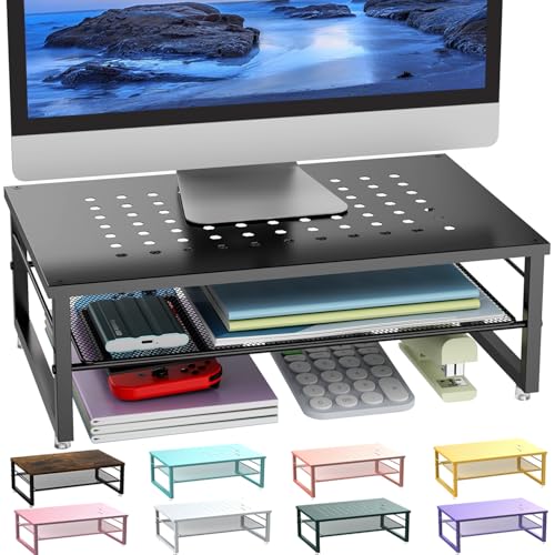 gianotter Desk Organizers and Accessories, 2-Tier Metal Monitor Stand Riser, Desk Organizer for Monitor, Office Desk Storage Organizer for Office Supplies (Black) - color: Black