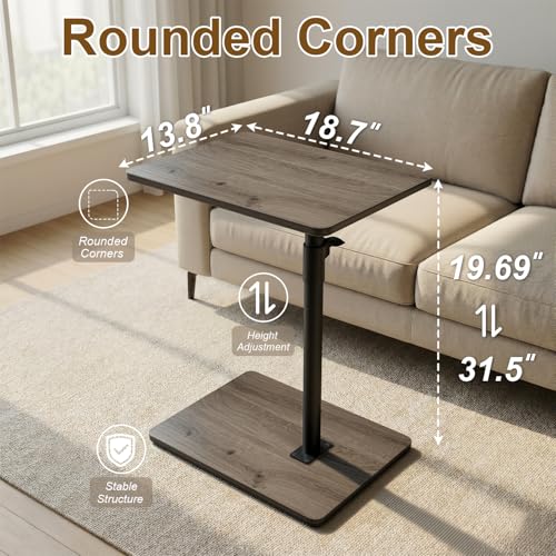 YUHFERA Sofa Armrest Tray Table for Couch - 360 Swivel Height Adjustable C Shaped End Table for Small Spaces, Snack Side Table for Bed or Chair with Phone & Tablet Slot (Gray, Enlarged) - color: Taupe, size: Enlarged