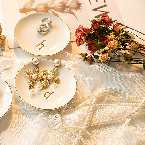 Ceramic Ring Holder for Jewelry, Jewelry Tray, Ring Dish, Aesthetic Room Decor, Engagement Gifts Bride Gifts Wedding Gifts for Women, White, 4.75"(V) - color: V