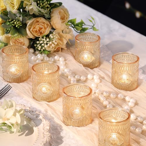 MATAHUM 24 Pcs Gold Votive Candle Holders, Glass Tealight Candle Holders for Wedding Table Centerpiece, Home Decor, Birdal Shower, Party - color: Gold