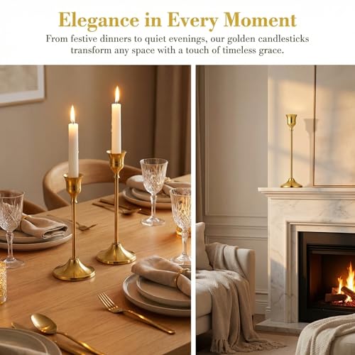 SylvaCraft Brass Gold Candle Holders Rustproof Taper Candlestick Holders for Holiday Party Table Centerpiece Wedding Fireplace Mantel Housewarming Gift(4 Sets(12 Pcs)) - size: 4 Sets(12 Pcs)