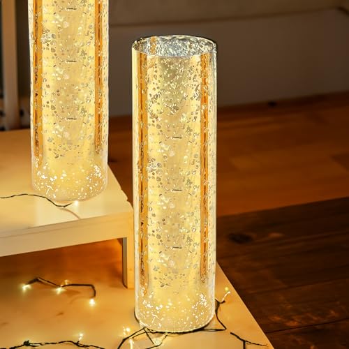 WGVI Hurricane Candle Holder Sleeve, W: 4", Ht: 16", Gold Speckled Glass Cylinder Open Both Ends, Chimney Tube Shade, 1 Piece - size: 4x16"H