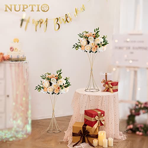 NUPTIO 2 Pcs Wedding Centerpieces for Tables, 19.7in Tall Metal Flower Trumpet Vase, Gold Vases for Centerpieces, Artificial Flower Display Rack for Birthday Party Dinner Event Hotel Home Decor - size: 19.7 inch Tall