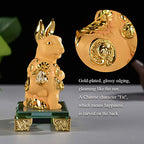BRASSTAR Golden Resin Chinese Zodiac Rabbit Statue Feng Shui Home Office Table Top Decor Figurine Gift Collection PTZY103