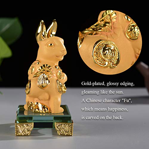 BRASSTAR Golden Resin Chinese Zodiac Rabbit Statue Feng Shui Home Office Table Top Decor Figurine Gift Collection PTZY103
