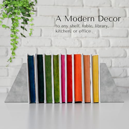 Modern Wedge Marble Bookends – Hand Carved, Polished Stone Bookends w/Non-Slip Rubber Pads – Lightweight & Compact Decorative Bookends (Pearl White) - color: Pearl White
