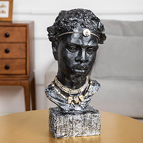 Leekung African Sculpture Resin Figurine, Handmade Home Decor, 12.2x6.3x4.3 inches, Black - color: Black M