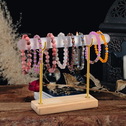 RattanView Selenite Bracelet Holder Display Stand Crystal Healing Goth Bracelet Display Stand Detachable Jewelry Wrap Watch Organizer Holder with Wooden Base for Bangles Charging Clean(1 Tier) - style: 1 Tier