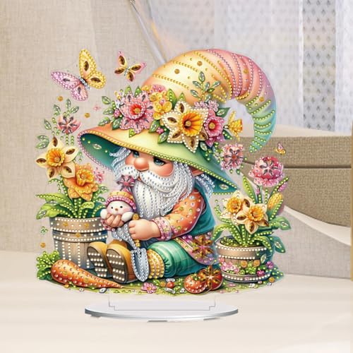 5D Tabletop Diamond Art Painting Kit Ornament, Stand Up Special Shaped Crystal Diamond Art Desktop Kits for Adults Craft Gift - Gardening Gnome (Yellow) - color: Gardening Gnome