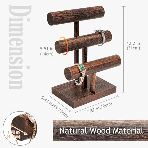 ProCase Bracelet Holder Display Bracelet Organizer, Wooden Bracelet Stand for Selling, T-bar Bangle Storage Rack Wood Watch Display Tower for Business - 3 Tier, Brown - color: Brown, size: 3 Tier