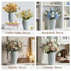 BEAHOT Ceramic Vases Set of 3 – 6.7-inch Handmade Blue & White Pottery Trio with Speckled Glaze – Decorative Flower Vases Home Decor for Table Mantel Entryway Shelf Living Room Kitchen Bathroom - size: Blue White 3 set