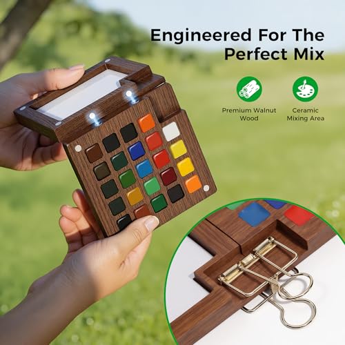 24-Color Watercolor Paint Set, All-in-One Travel Water Color Kit with Wood Palette, Sketchbook & Bag, Non-Toxic Portable Painting Set for Adults, Beginners, Artists & Outdoor Urban Sketching - color: 24 Colors