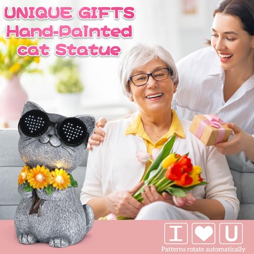 Solar Garden Statues Cat with Daisy and LED Lights Birthday Gifts for Women Mom Grandma Solar Outdoor Decor for Patio Backyard Yard Lawn Decoration-Unique Housewarming Gifts - style: Cat