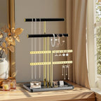 pickpiff Jewelry Holder Organizer with Velvet, Adjustable 10"-17" Tall, Metal Stand for Display Bracelet, Necklace, Earrings, Rings, Black and Gold - color: Gold and Black