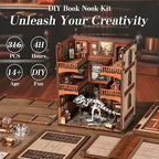 Dinosaur Museum Book Nook Kit - 3D Wooden Puzzle & DIY Miniature Dollhouse with LED Warm Light | Vintage Bookshelf Insert & Sturdy Bookends | Premium Creative Gift for Adults& Book Lovers - style: Dinosaur Museum