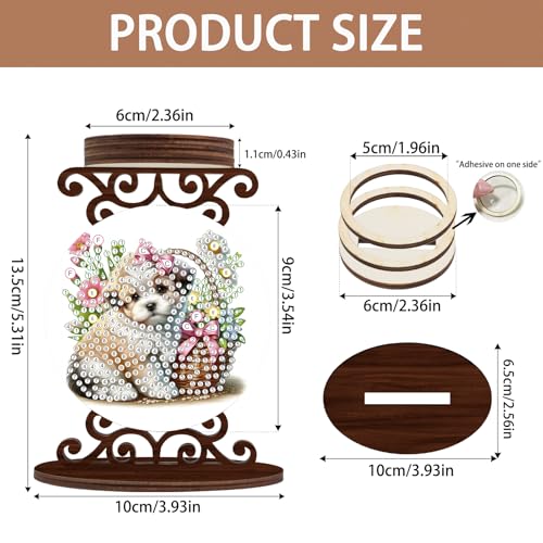 Diamond Art Painting Candlestick Holder kits, Puppy DIY shaped crystal Diamond partial art painting, woodiness Candle holder for AromaRelax & Home Decor, Christmas Halloween Ornaments (Double-Sided) - color: Puppy