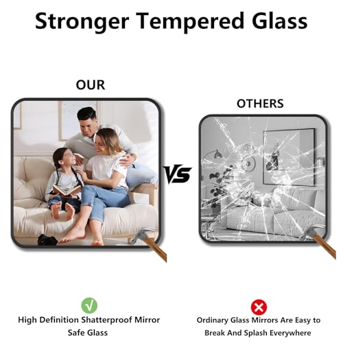 Koonmi Bathroom Mirror, 30X30 Inch Black Metal Framed Mirror for Bathroom, Tempered Glass, Anti-Rust, Rounded Rectangle Mirror for Restroom, Bedroom, Black - color: Rounded Edged, size: 30"L x 30"W