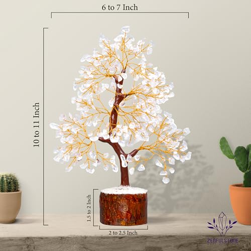 Clear Quartz Tree of Life for Home, Office, and Desk Décor | Handmade Bonsai for Clearity, Positive Energy & Focus | Perfect Concentration Gift for Mom - color: Clear Quartz Golden Wire