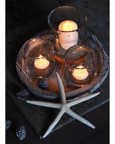 ARIAMOTION Glass Candle Holder Set 3 Clear Seeded Bubbles Modern Farmhouse Centerpieces Coffee Table Rustic Hurricane Cylinders Pillar Votive Tealight - color: Bubbles Clear (Tray)