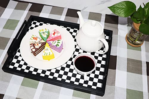 MCBZ Living Room Coffee Table Decorative Tray, Food Service Tray, Leather Ottoman Tray,with Metal Handles 16.5 x 12.6 in (Black and White Grid) - color: Black/White Checkerboard