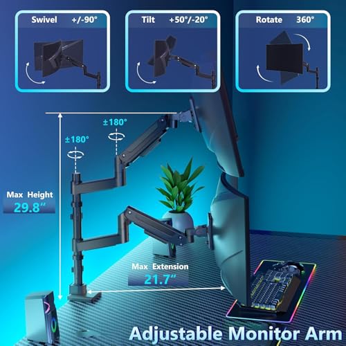 WALI Dual Monitor Mount for Ultrawide Heavy Duty Curved Monitor Stacking, Dual Monitor Arms Fits 13-49 Inch for Ultrawide Screens up to 44lbs, 49 inch Monitor Arm, Black - size: 13"-49", style: Dual Arms