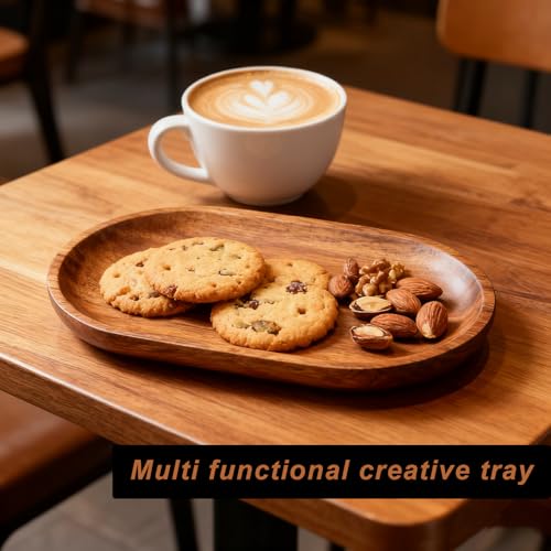 Small Wooden Tray, Oval Wood Serving Trays, Acacia Wood Platter for Coffee Tables, Dessert, Snack, Fruit, Bathroom Tray Charcuterie Board for Home Decor (S) - size: 7.3" x 4.1" x 0.6"