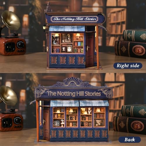 TOYQI Book Nook Kit, DIY Miniature Dollhouse Kit for Adults and Teens, Booknook Tiny House Kit Bookshelf Decoration 3D Wooden Puzzle Bookend for Valentine's Day Couple Lovers - Notting Hill Stories - style: Notting Hill Stories