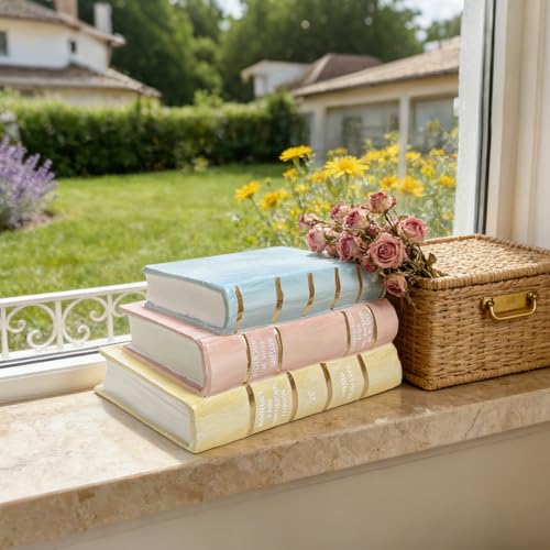 Decorative Books Shelf Home Decor - Resin Fake Books for Decoration Coffee Table Books for Living Room Aesthetic Bedroom Bookshelf Office Desk Bookends Modern Farmhouse 5.5 x 4.5 x 7.5 Inch DiliComing - color: Yellow-pink-blue