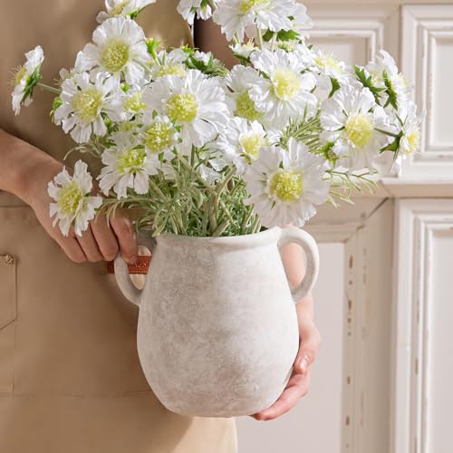 Ceramic Flower Vase Home Decor - White Rustic Table Flowers Vases Living Room Bedroom Plant Decoration Modern Farmhouse Vintage for Kitchen Shelf Office Coffee Dining Desk House Women (7.1" Rustic) - color: 05-rustic-7.1"