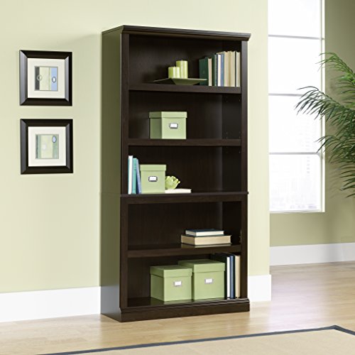 Sauder 5 Tier Book Shelf Wooden Bookcase Multipurpose Bookshelf for Home Office, Living Room, in Jamocha Wood - color: Jamocha Wood