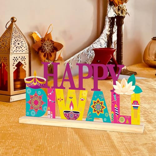 COCHIE Metal Happy Diwali Sign, Indian Festival of Light Table Centerpieces Decorations for Home, Office, Shelf, Mantel, Indoor, Traditional Party Supplies Decor (Diwali) - style: Diwali