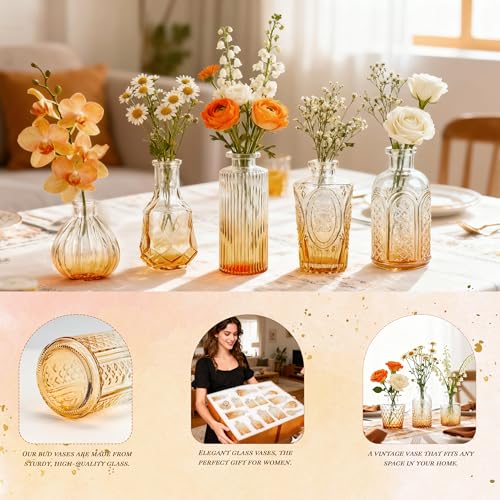 Der Rose Glass Bud Vases Set of 32 Small Amber Flower Vases for Rustic Wedding Centerpieces Table Decorations and Home Office Decor(Amber) - color: Amber