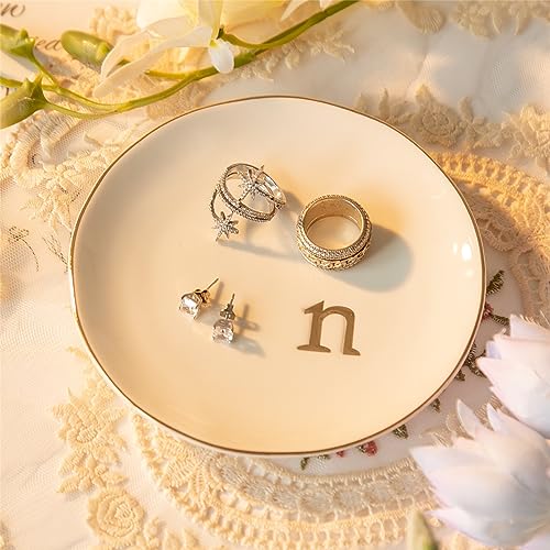 Ceramic Ring Holder for Jewelry, Jewelry Tray, Ring Dish, Aesthetic Room Decor, Engagement Gifts Bride Gifts Wedding Gifts for Women, White, 4.75"(N) - color: N