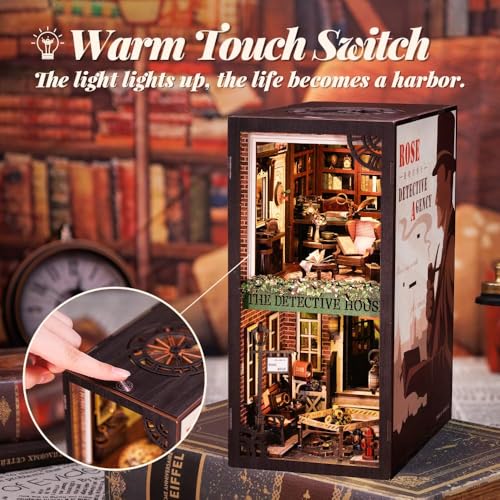 Fsolis Book Nook Kit, 3D Wooden Puzzle for Adult DIY Miniature Kit Decorative Bookend Bookshelf Bookcase Decor Gifts for Women Readers Book Lovers(Rose Detective Agency) - style: Rose Detective Agency