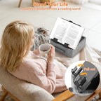 KDD 5 in 1 Tablet Pillow Holder, Foldable Book Stand for Reading with Storage Tray, Pen Slot and 2 Cup Holders, Adjustable iPad Stand for Lap, Bed, Desk and Couch Compatible with Tablet and Book