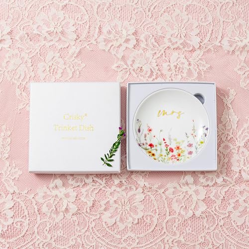 Crisky Mrs Jewelry Ring Dish for Bride Gfits, Bride to Be Wedding Engagement Gift Trinket Tray for Bridal Shower Bachelorette Wedding Party, Fiance Gifts for Women - style: Wedding Mrs