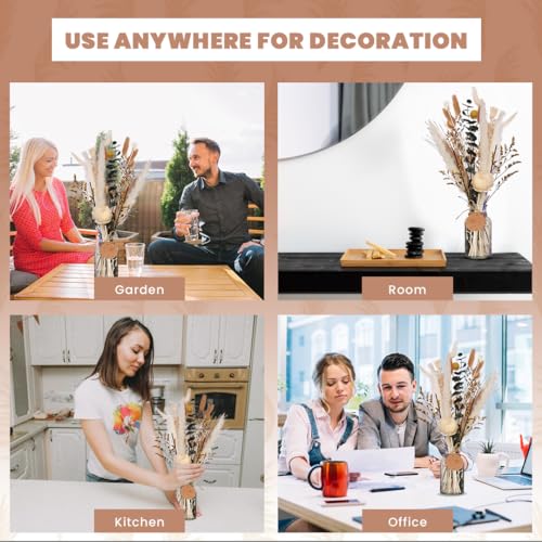 Homey Breeze Natural Dried Pampas Grass Decor with Vase - 15 Inches 23 Pcs 10 Styles, Pampas Grass with Vase Included - Small Pampas Grass for Home Decor, Wedding, Party, Birthday