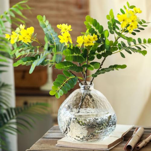 Clear Glass Vase,Hammered,Fluted Glass Vase,Unique Modern Flower Vases for Centerpieces, Large Glass Vases for Living Room Decor,Dining Table Decor,Mantle,Shelf Decor,Clear - color: Clear