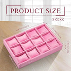 Henoyso 2 Pieces 12 Grid Velvet Watch Tray Jewelry Organizer Stackable Watch Bracelet Bangle Display Holder Adjustable Pillow(Pink) - color: Pink, size: 12 Grid