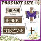 Yuntau 4 Pcs Easter Decorations He Is Risen Wooden Sign Christian Table Centerpiece Religious Cross Tiered Tray Decor Decorative Faux Book Stack Block for Table Fireplace Mantel Floating Shelf - style: Easter