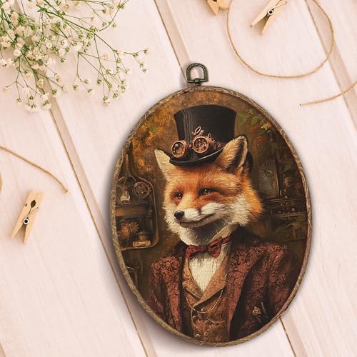 Hxlac Vintage Fox Oval Wall Art Framed, Dark Moody Fox Oval Wall Decor, Rustic Farm Animal Hanging Canvas Prints Wall Sculptures for Farmhouse Home Living Room Bedroom Decor, 8.5x11.5 Inch - color: oval frog
