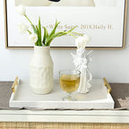 Set of 2 Modern Elegant Large Wood Serving Tray, Rectangle Decorative Tray Ottoman Tay Coffee Table Tray, Pearl White Crocodile Leather with Gold Polished Metal Handles - style: White Crocodile Tray