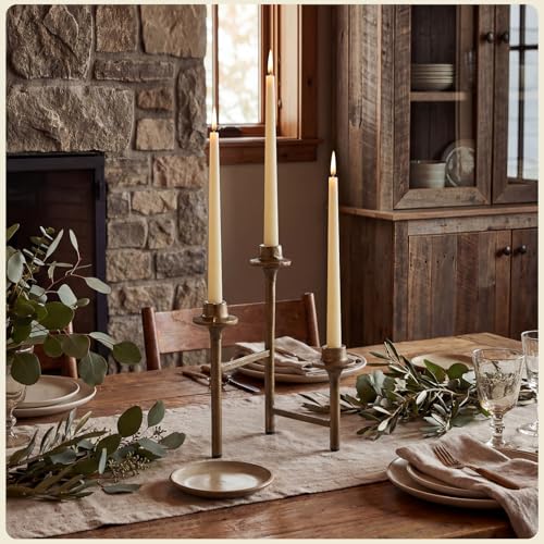 Jingmore 3 Arm Taper Brass Candelabra Vintage Foldable Metal Candle Holder for Fireplace Mantel Entryway Table Home Decor 10.25" H x 14" W x 2.5" D