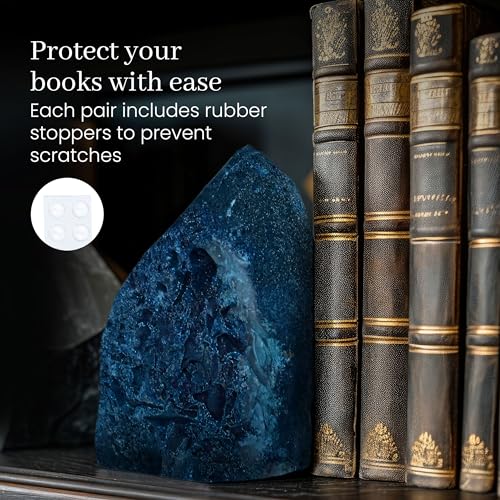 Bookends, Agate Bookends, Handcrafted Brazilian Stone Bookends for Unique and Crystal Energetic Decoration, Perfect for Gifts, One Pair of Teal Bookends Size 4-6 lbs - size: 4-6 lbs