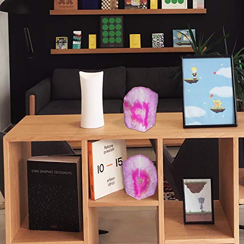 AMOYSTONE Pink Agate Bookends 1 Pair 4-6 Lbs with Rubber Bumpers for Heavy Books Home Office Shelves - color: Pink, size: 4-6LBS