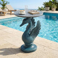 Luxurious Swan Side Table - 20" Premium Faux Marble Accent Table with Hand-Finished Resin Swan Statue Base - High-End Round End Table for Upscale Living Room, Master Suite - Tool-Free - color: Blue Swan
